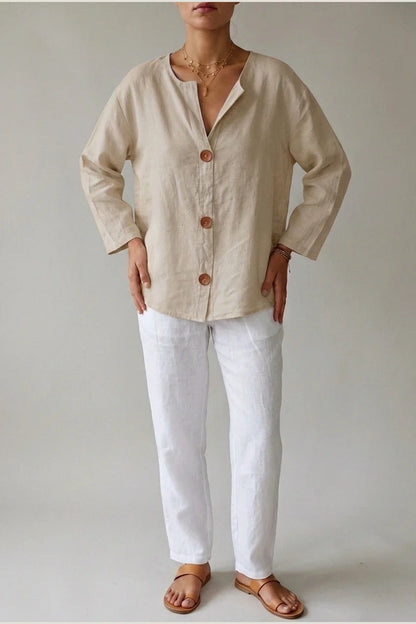 Polyester Relaxed Fit Blouse Button Front Tunic — variant_front