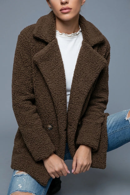 Women's Teddy Coat with Notch Lapel and Button Front — variant_front