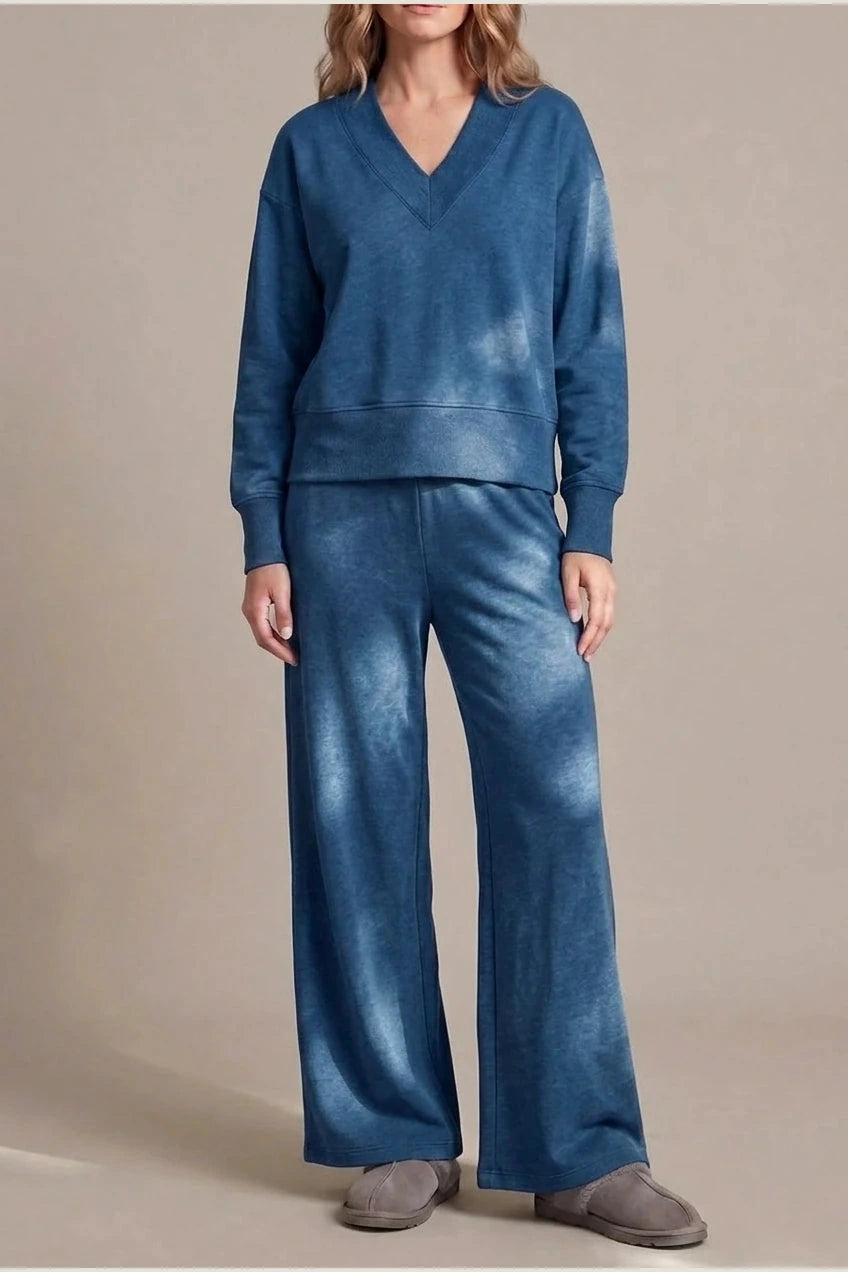 Relaxed Fit V Neck Sweat Top and Allia Wide Leg Lounge Set