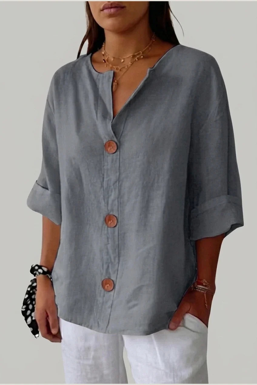 Polyester Relaxed Fit Blouse Button Front Tunic — variant_front