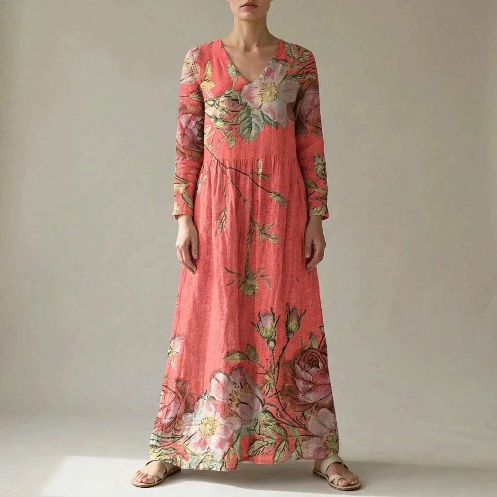 Floral V-Neck Lightweight Day Maxi Dress