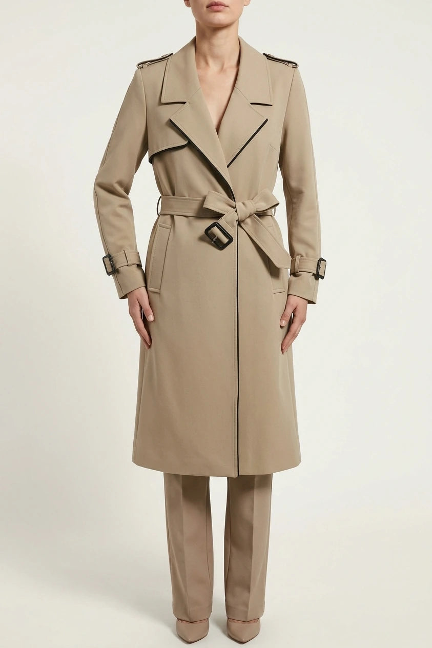 Women's Belted Trench Coat with Notched Lapel — variant_front