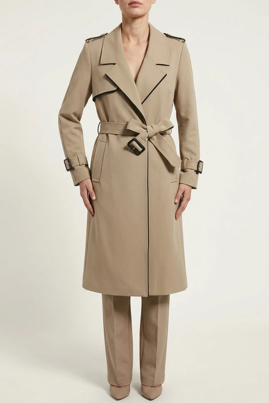 Women's Belted Trench Coat with Notched Lapel — variant_front