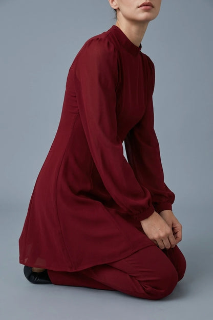 Red Mock Neck See-Through Mini Dress — variant_front