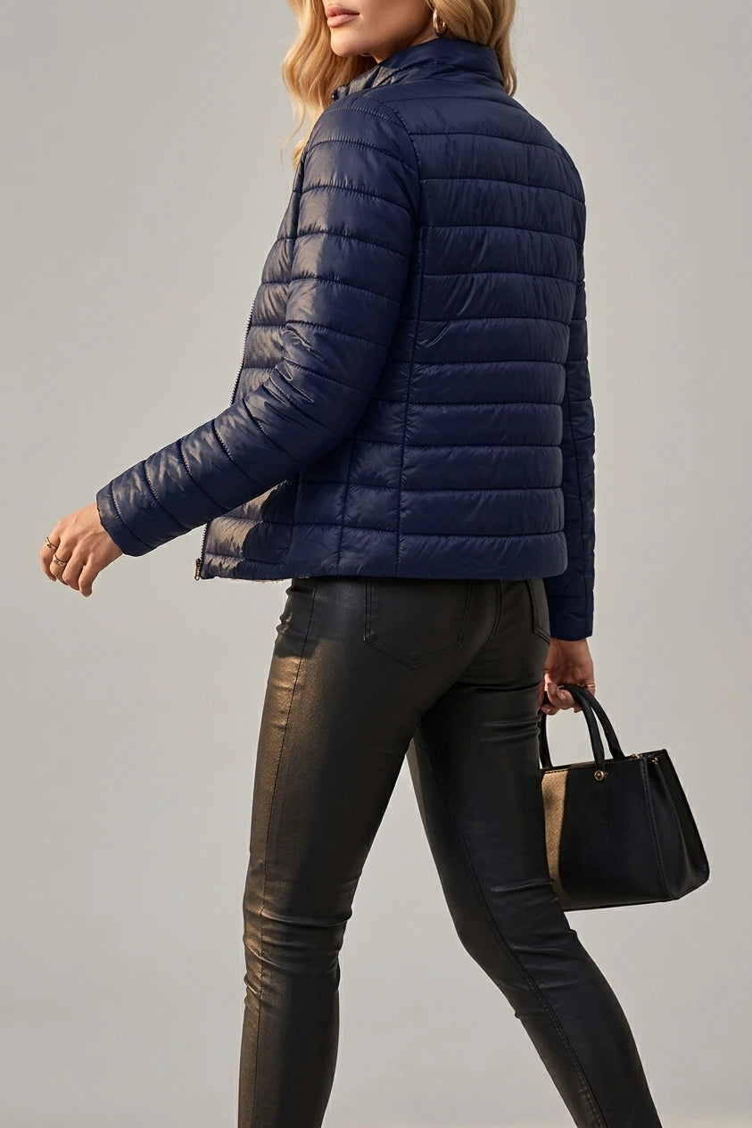 Cropped Quilted Puffer Jacket with Teddy Fleece Lining — variant_front