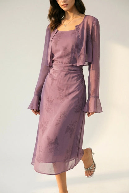 Purple Floral Ruched Slip Midi Dress — variant_front