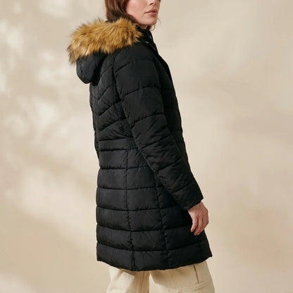 Hooded Faux Fur Trim Longline Jacket — variant_front