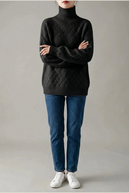 Cozy Oversized Turtleneck Sweater Cable Knit Chunky Jumper Relaxed Long Sleeve