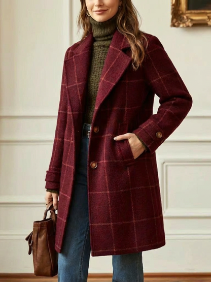 Timeless Check Wool Coat with Wide Collar