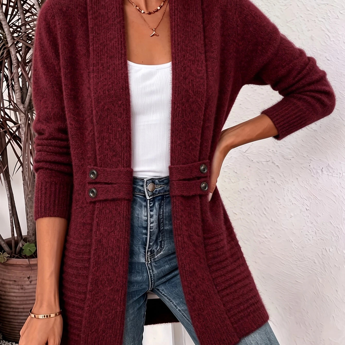 Beautiful Women's Spring/autumn Casual Double-breasted Decorative Belt Cardigan, Shawl and Cinched-waist Design, Versatile Mid-length Open-front Sweater in a Relaxed Style, Elegant and Fashionable Loose Outerwear, Perfect for Daily Commutes or Casual