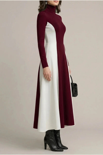 Sculpted Contrast Turtleneck Maxi Dress Fit-and-Flare Julia & Anne Dress Co