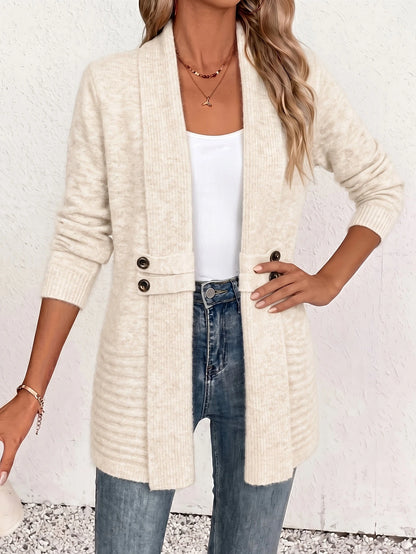 Beautiful Women's Spring/autumn Casual Double-breasted Decorative Belt Cardigan, Shawl and Cinched-waist Design, Versatile Mid-length Open-front Sweater in a Relaxed Style, Elegant and Fashionable Loose Outerwear, Perfect for Daily Commutes or Casual