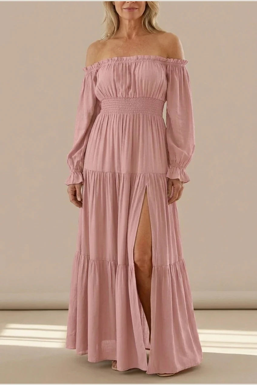 Aveline | Off Shoulder Long Sleeve Smocked Maxi Dress — variant_front