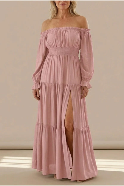 Aveline | Off Shoulder Long Sleeve Smocked Maxi Dress — variant_front