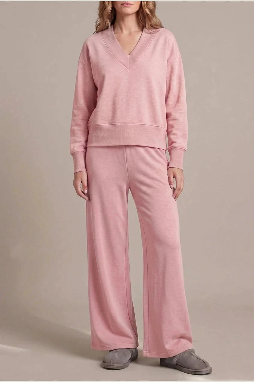 Relaxed Fit V Neck Sweat Top and Allia Wide Leg Lounge Set