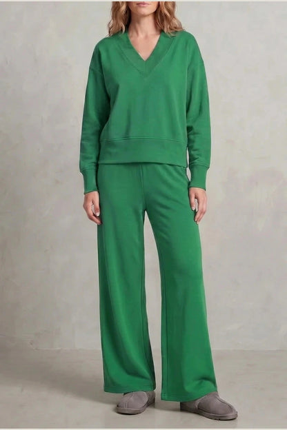Relaxed Fit V Neck Sweat Top and Allia Wide Leg Lounge Set