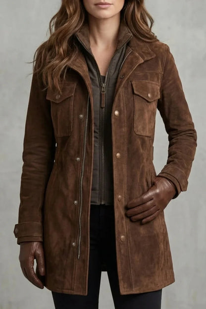 Bellavue – Tailored suede finish – Longline coat — variant_front