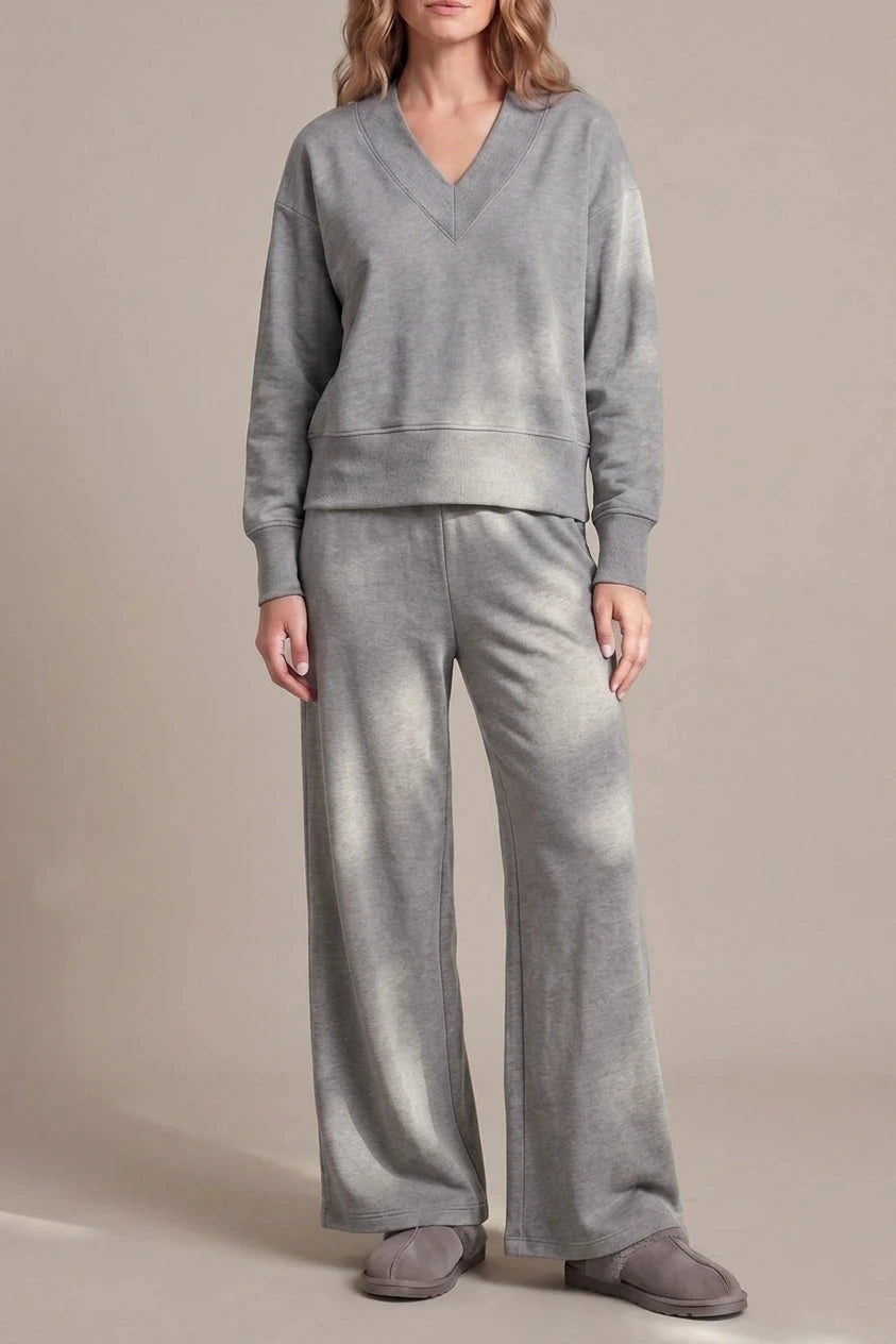 Relaxed Fit V Neck Sweat Top and Allia Wide Leg Lounge Set