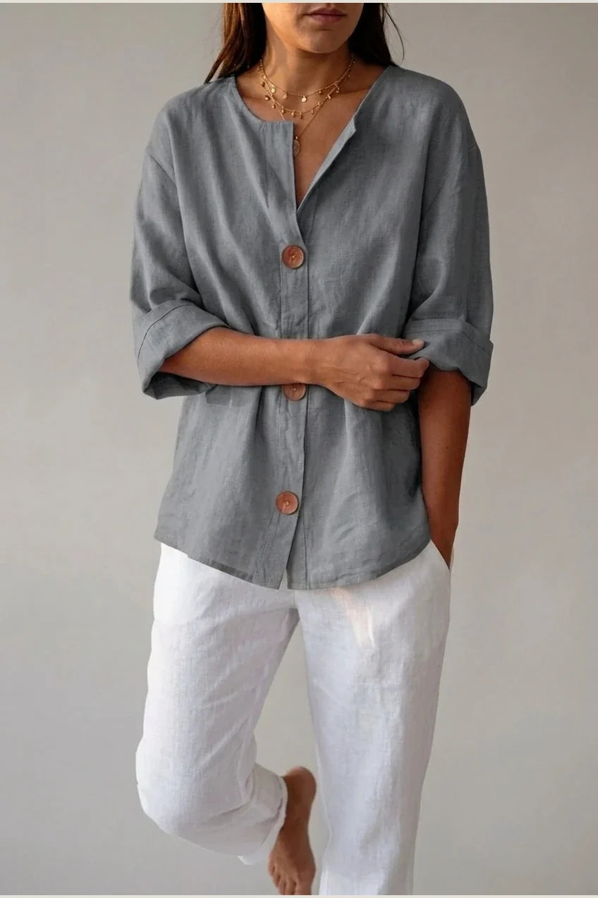 Polyester Relaxed Fit Blouse Button Front Tunic — variant_front