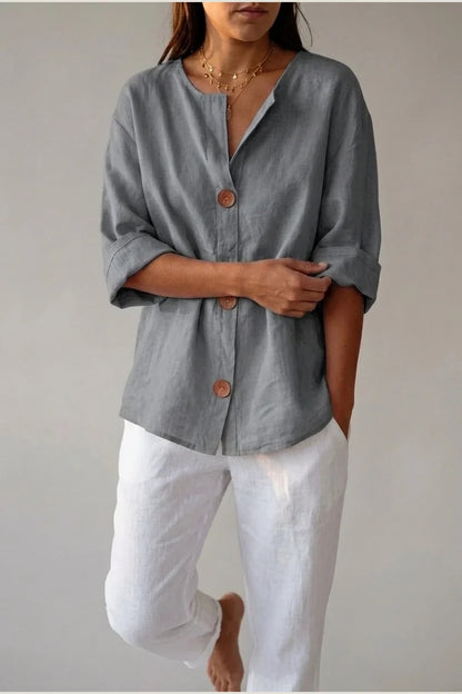 Polyester Relaxed Fit Blouse Button Front Tunic — variant_front