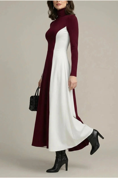 Sculpted Contrast Turtleneck Maxi Dress Fit-and-Flare Julia & Anne Dress Co