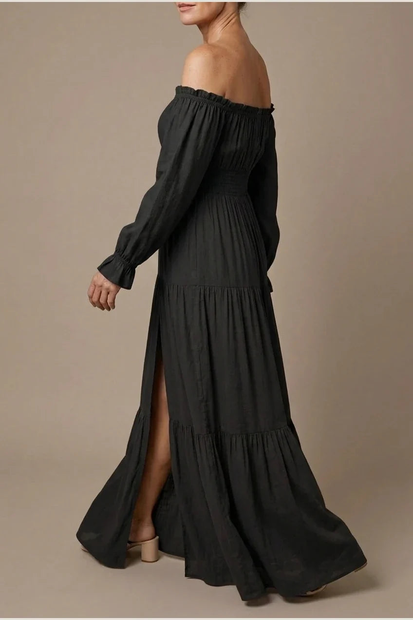 Aveline | Off Shoulder Long Sleeve Smocked Maxi Dress — variant_front