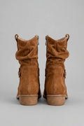 Suede Ankle Boots with Slouch Detail and Block Heel - Everyday