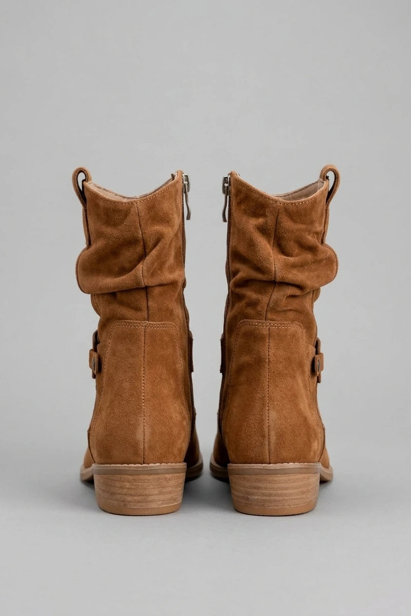 Suede Ankle Boots with Slouch Detail and Block Heel — variant_front