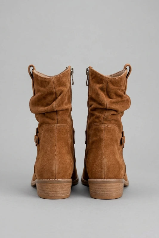 Suede Ankle Boots with Slouch Detail and Block Heel — variant_front