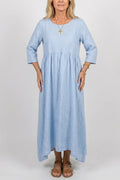 Three Quarter Sleeve Midi Dress Gathered Waist Pockets Julia & Anne Dress Co