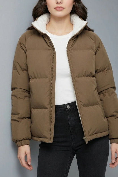 Women's Hooded Puffer Jacket with Fleece Lining — variant_front