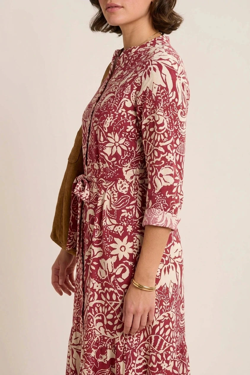 Alise Midi Dress Button Front Tie Waist Printed Dress