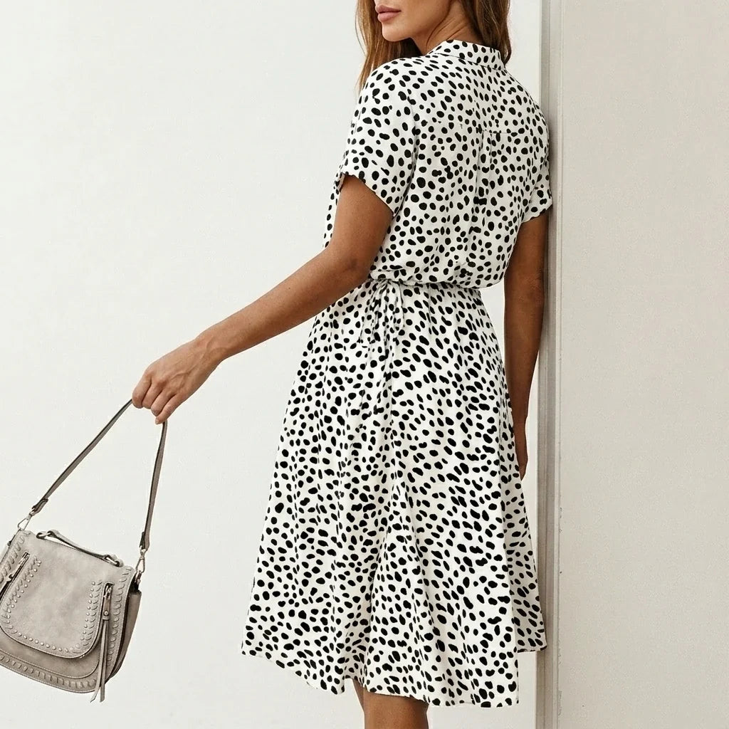 Women's Midi Dress with Button Front and Drawstring Waist — variant_front