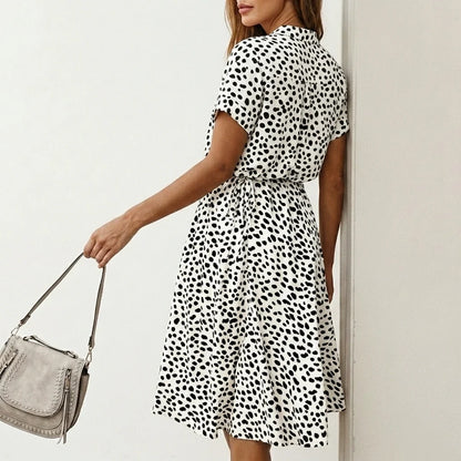 Women's Midi Dress with Button Front and Drawstring Waist — variant_front