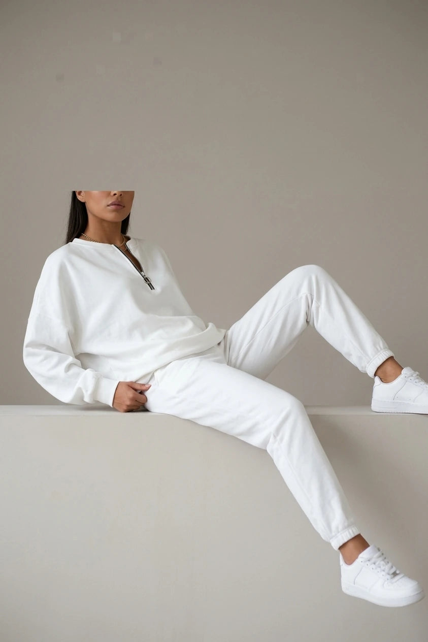 Oversized Half Zip Sweatshirt with Ring Pull Detail — variant_front