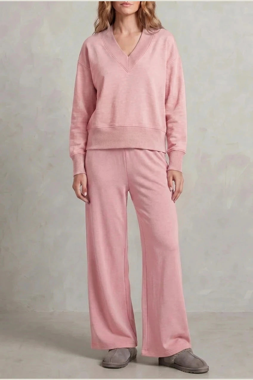 Relaxed Fit V Neck Sweat Top and Allia Wide Leg Lounge Set