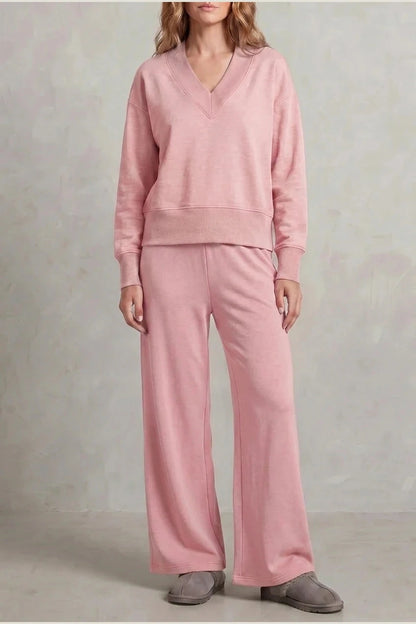 Relaxed Fit V Neck Sweat Top and Allia Wide Leg Lounge Set