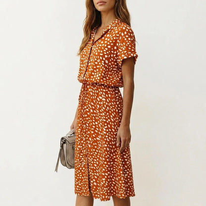 Women's Midi Dress with Button Front and Drawstring Waist — variant_front