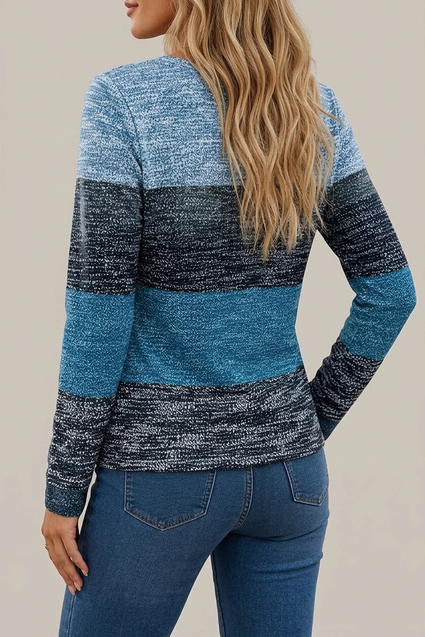 Striped Long Sleeve Top with Quarter Zip Neckline — variant_front