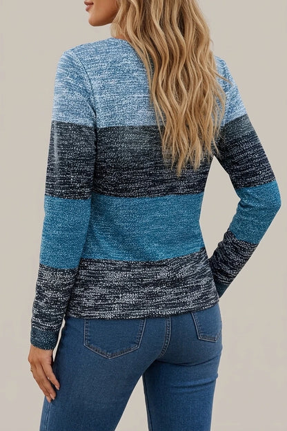 Striped Long Sleeve Top with Quarter Zip Neckline — variant_front