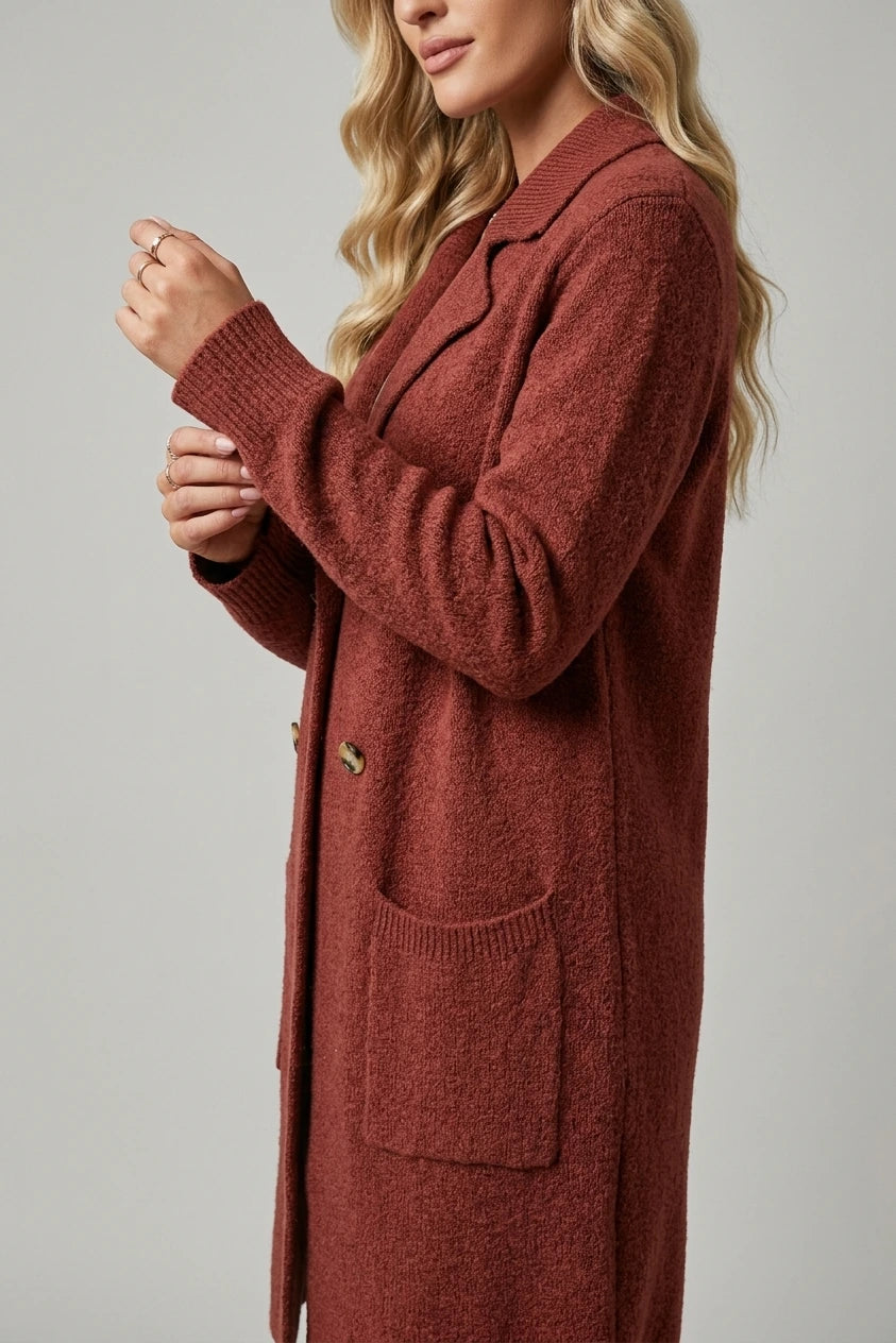 Relaxed Knit Coat with Gold Buttons and Front Pockets — variant_front