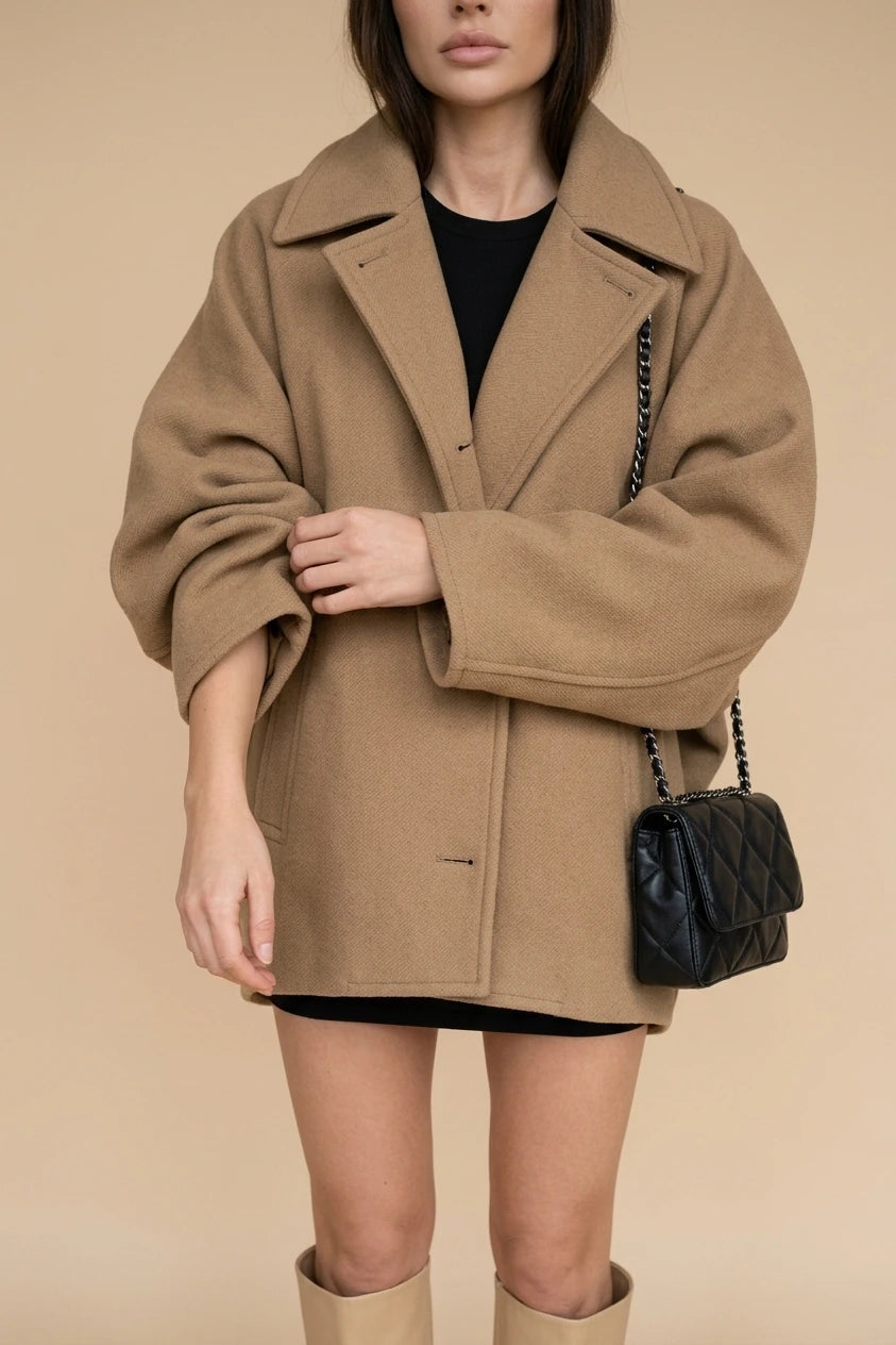 Women's Oversized Coat Button-Up Long Sleeve Relaxed Fit — variant_front