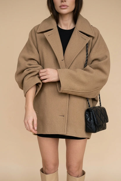 Women's Oversized Coat Button-Up Long Sleeve Relaxed Fit — variant_front