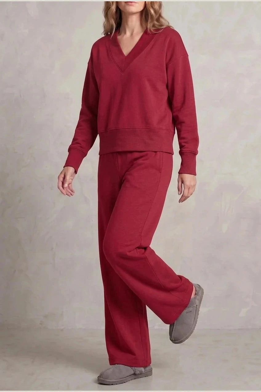 Relaxed Fit V Neck Sweat Top and Allia Wide Leg Lounge Set