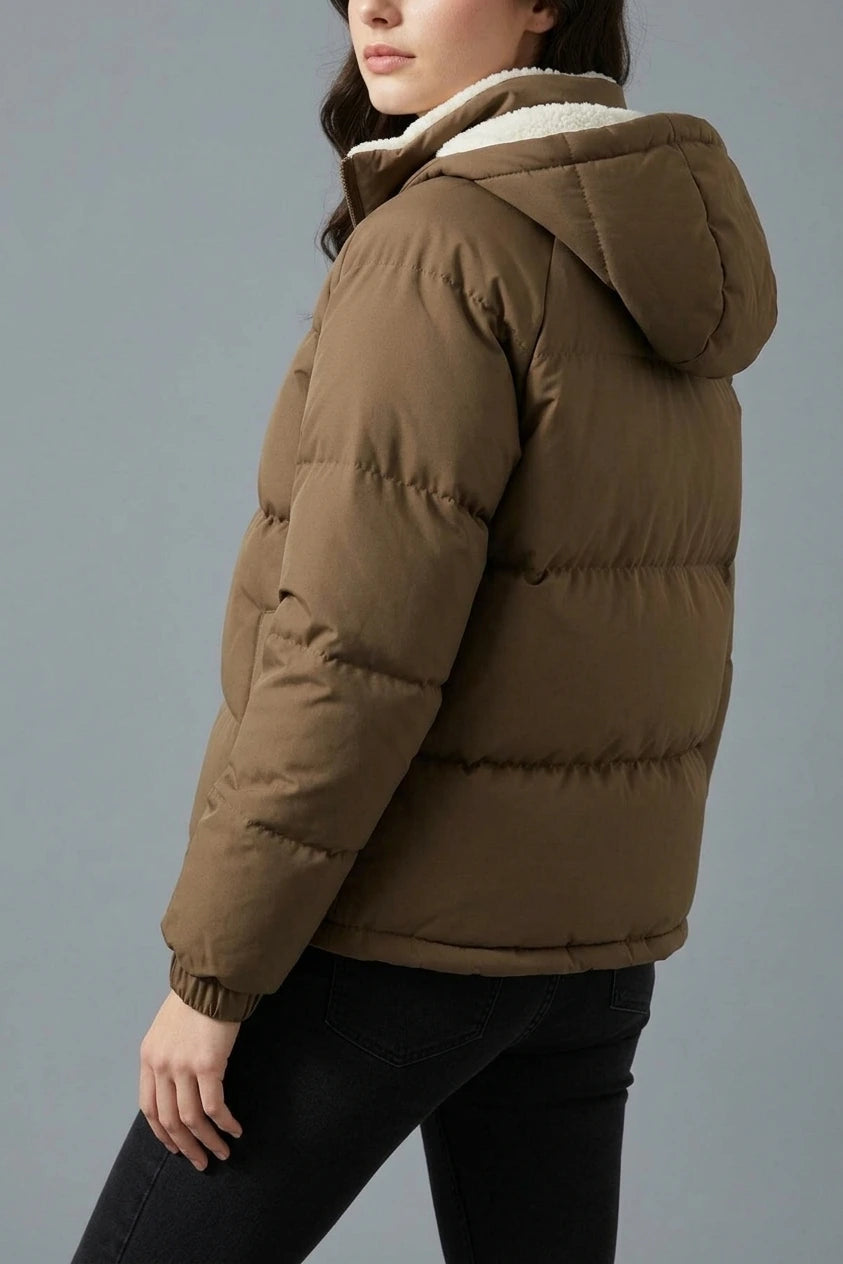 Women's Hooded Puffer Jacket with Fleece Lining — variant_front