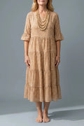 Polka Dot Tiered Midi Dress With Short Ruffle Sleeves And Square Neck