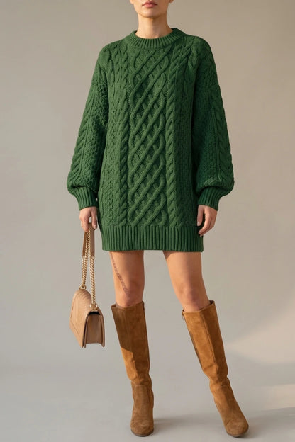Cosy Oversized Cable Knit Sweater Dress with Puff Sleeves — variant_front