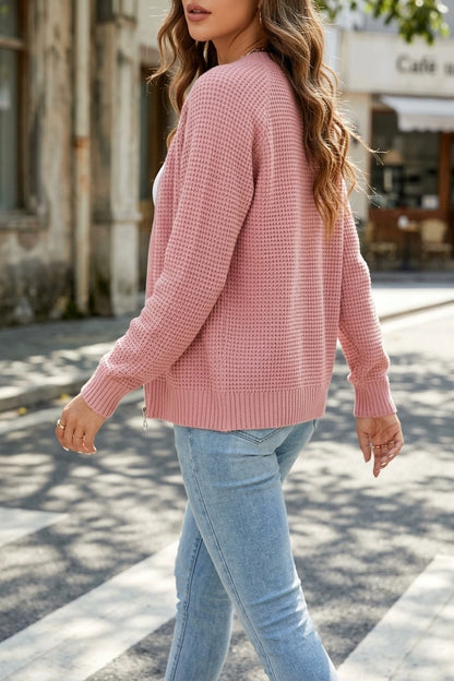Women's Zip-Up Cardigan with Long Sleeves and Round Neck — variant_front