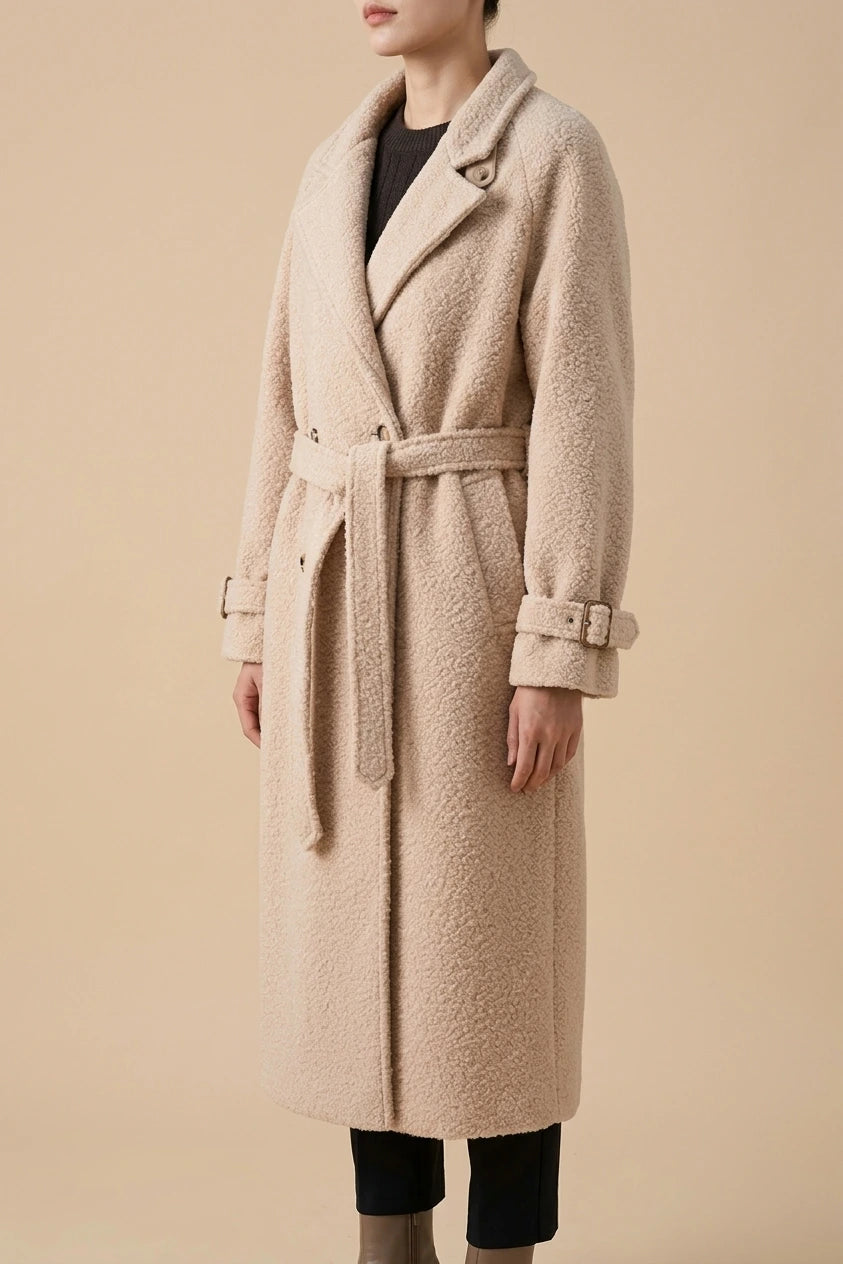 Women's Belted Teddy Coat with Notched Collar — variant_front