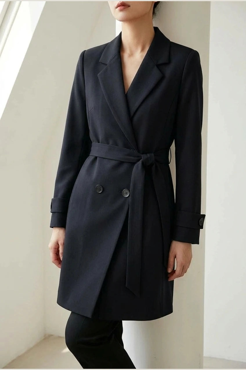 Women's Blazer Coat with Belt and Button Cuff Detail — variant_front